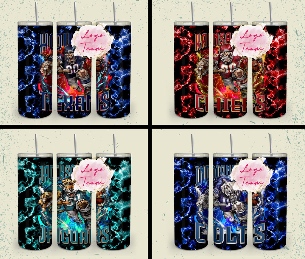 32 Team American Football Tumbler PNG Sublimation Designs, Football Mascot 20oz Skinny Tumbler Wrap PNG, Football Png Digital Download, NFL Tumbler