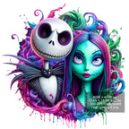 8 PNG Jack and Sally Splash and Watercolor Digital design PNG file for sublimation – High Resolution -Instant Digital PNG Download