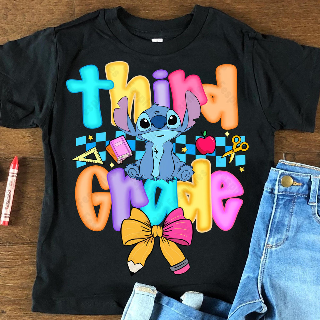 Preppy Pre-K To 4th Grade, Cartoon Pastel Bow Png, Cartoon First Day Of School Design, Blue Alien Back To School PNG Bundle, Cute School PNG