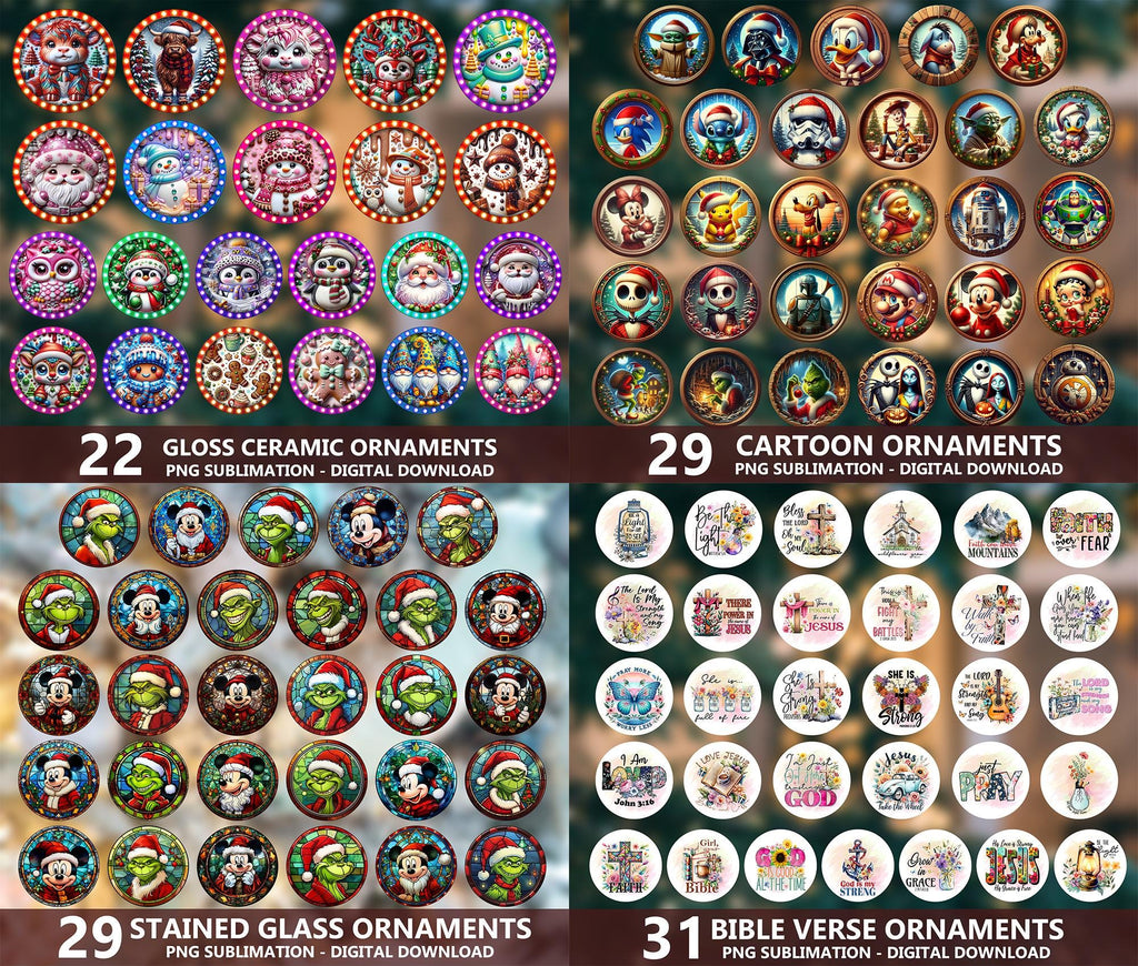 1000+ Designs Ornament Png Bundle, Christmas Ornament Designs, Christmas Cartoon Ornament, Bible Verses Ornament, 3D Inflated Ornament