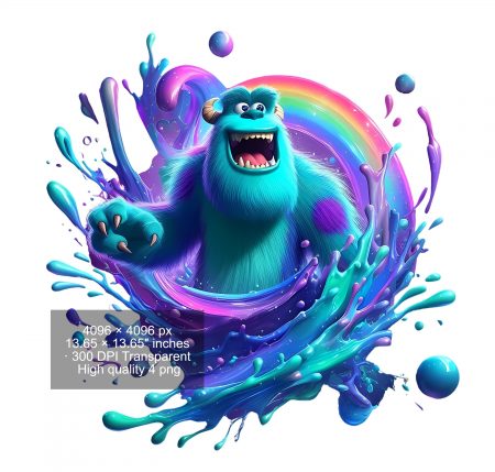 8 PNG Monsters Inc Splash and Watercolor Digital design PNG file for sublimation – High Resolution -Instant Digital PNG Download