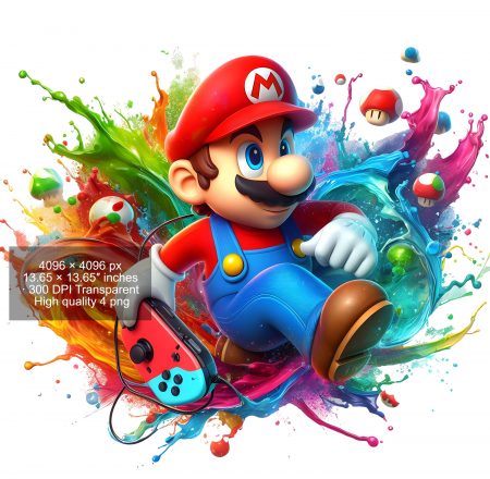 8 PNG Super Mario Splash and Watercolor Digital design PNG file for sublimation – High Resolution -Instant Digital PNG Download