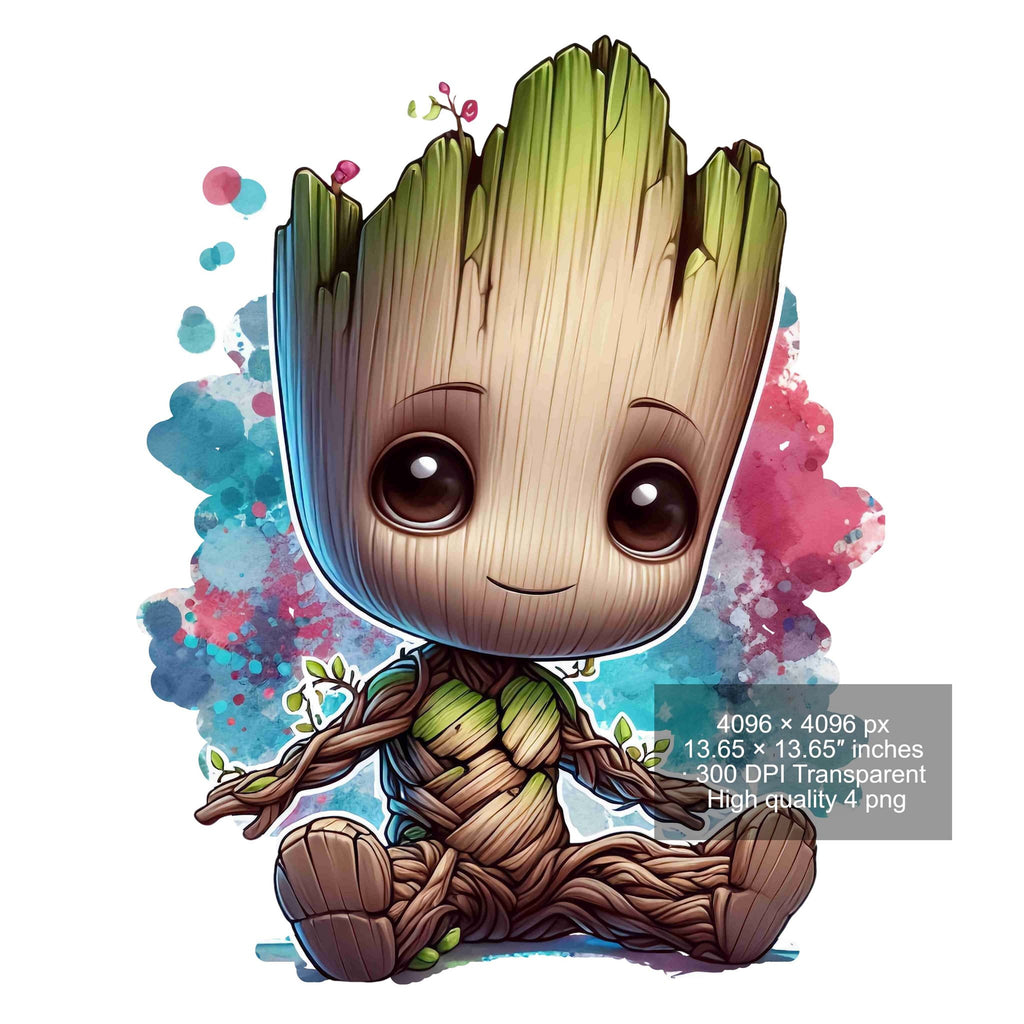 Set of 8 Watercolor splash Baby Groot png Digital images for printing, T-Shirts, Groot Print High Resolution-Instant Digital Download