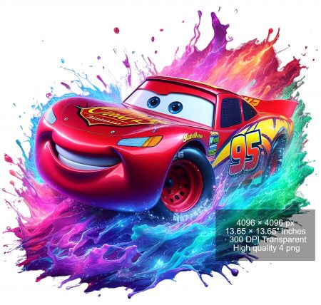 8 PNG Lightning McQueen Cars Splash and Watercolor Digital design PNG file for sublimation – High Resolution -Instant Digital PNG Download