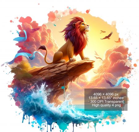 4 PNG Lion King Splash and Watercolor Digital design PNG file for sublimation – High Resolution -Instant Digital PNG Download