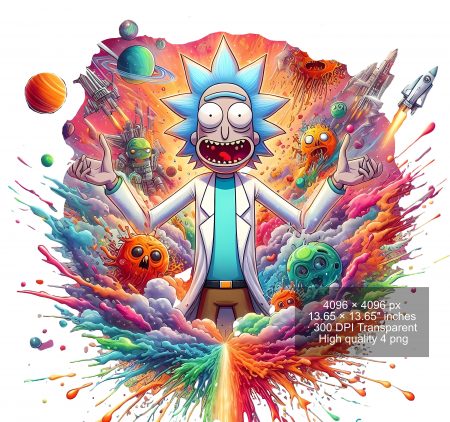 8 PNG Rick and Morty Splash and Watercolor Digital design PNG file for sublimation – High Resolution -Instant Digital PNG Download