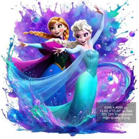 8 PNG Elsa and Anna Frozen Splash and Watercolor Digital design PNG file for sublimation – High Resolution -Instant Digital PNG Download