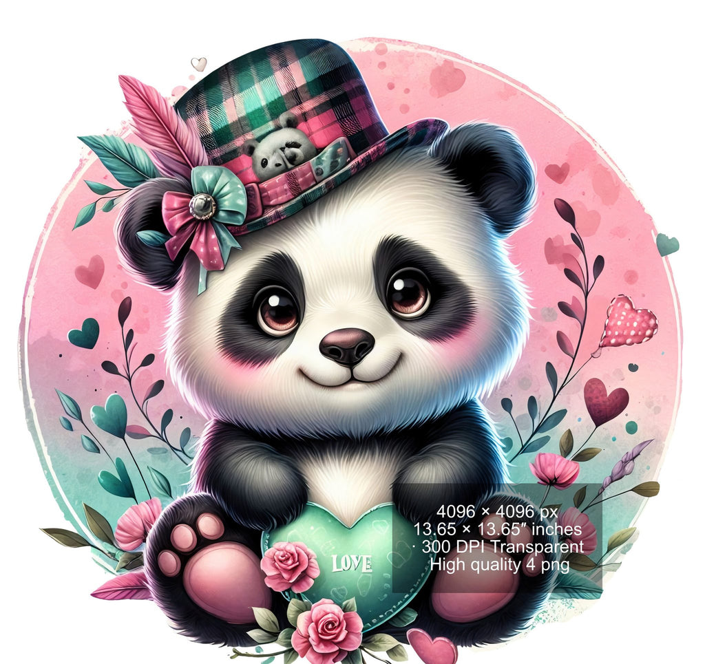 8 PNG Cute Panda Splash and Watercolor Digital design PNG file for sublimation – High Resolution -Instant Digital PNG Download