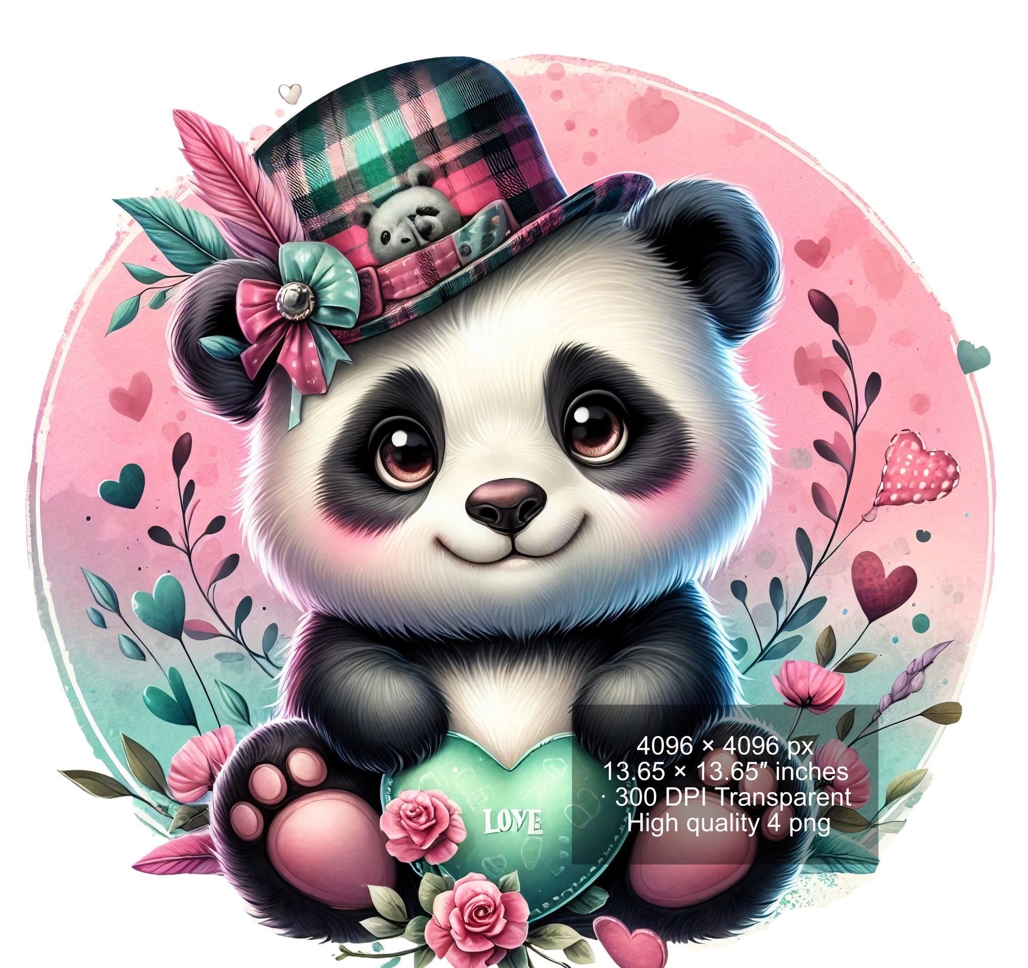 8 PNG Cute Panda Splash and Watercolor Digital design PNG file for sublimation – High Resolution -Instant Digital PNG Download