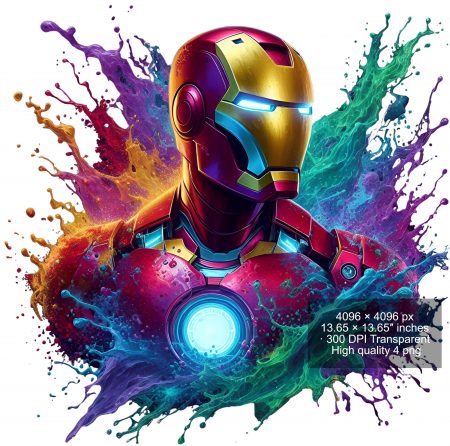 8 PNG Iron Man Splash and Watercolor Digital design PNG file for sublimation – High Resolution -Instant Digital PNG Download