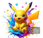 8 PNG Pikachu Splash and Watercolor Digital design PNG file for sublimation – High Resolution -Instant Digital PNG Download