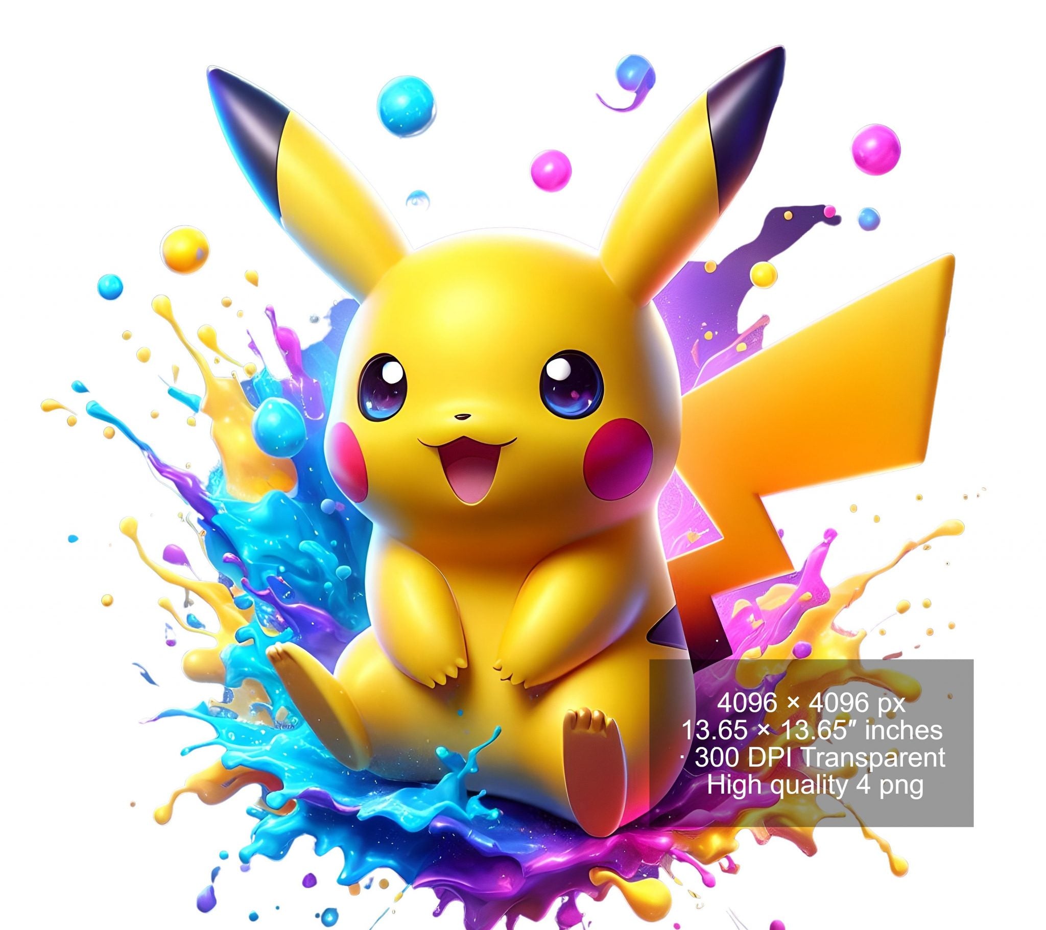 8 PNG Pikachu Splash and Watercolor Digital design PNG file for sublimation – High Resolution -Instant Digital PNG Download