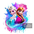 8 PNG Elsa and Anna Frozen Splash and Watercolor Digital design PNG file for sublimation – High Resolution -Instant Digital PNG Download