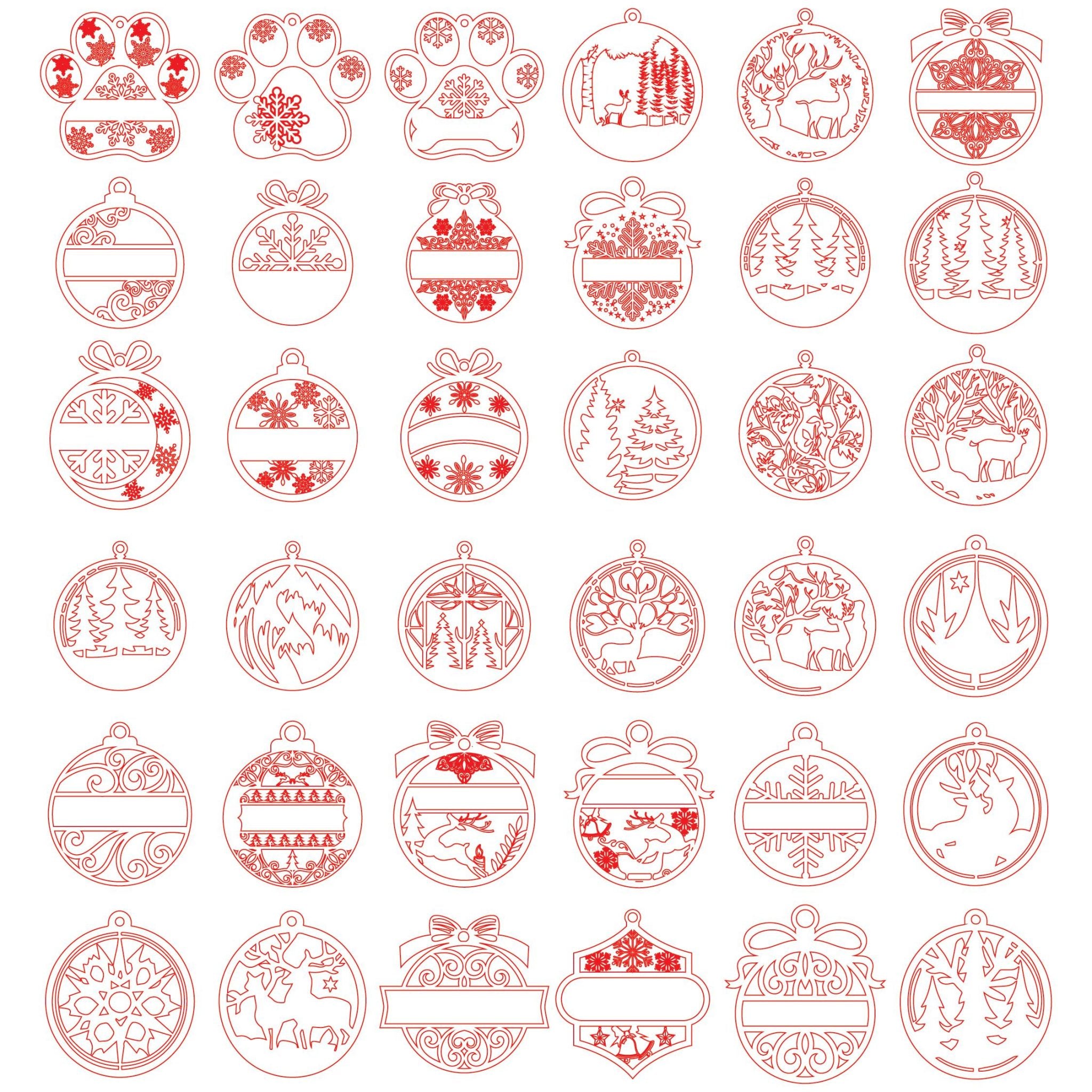 36 Personalized Ornaments Custom Decor Tree Ornaments Decor Baubles Tree Decoration Gifts Laser cut files Winter Ornament Svg bundle,DXF