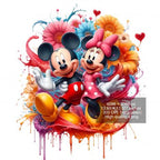 8 PNG Mickey Mouse and Minnie Splash and Watercolor Digital design PNG file for sublimation – High Resolution -Instant Digital PNG Download