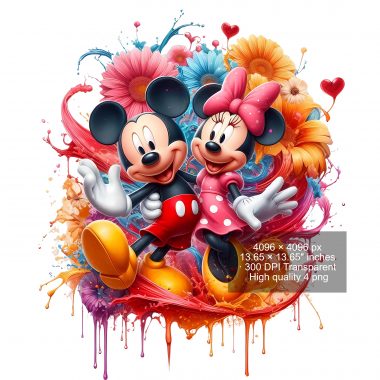 8 PNG Mickey Mouse and Minnie Splash and Watercolor Digital design PNG file for sublimation – High Resolution -Instant Digital PNG Download