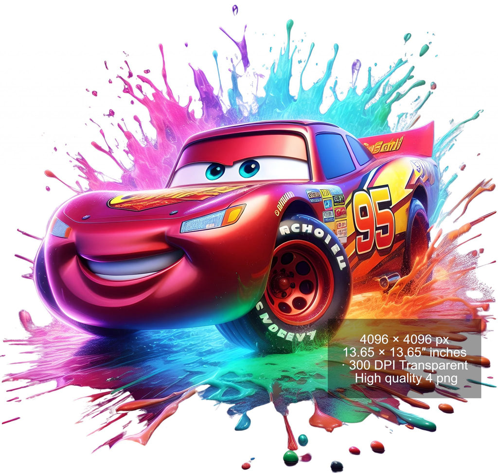 13 PNG Lightning McQueen Cars Splash and Watercolor Digital design PNG file for sublimation – High Resolution -Instant Digital PNG Download