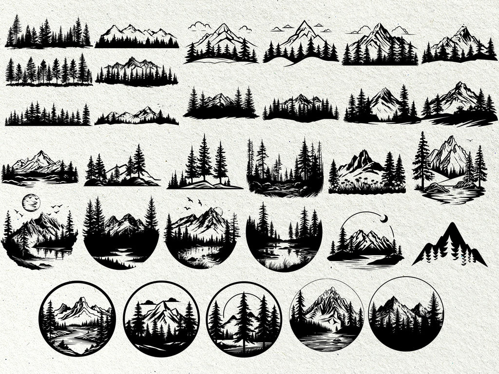 Forest Landscape SVG / Forest scene svg / Forest silhouette svg / Instant Download / Mountain Svg Bundle / Commercial use / Woodland SVG