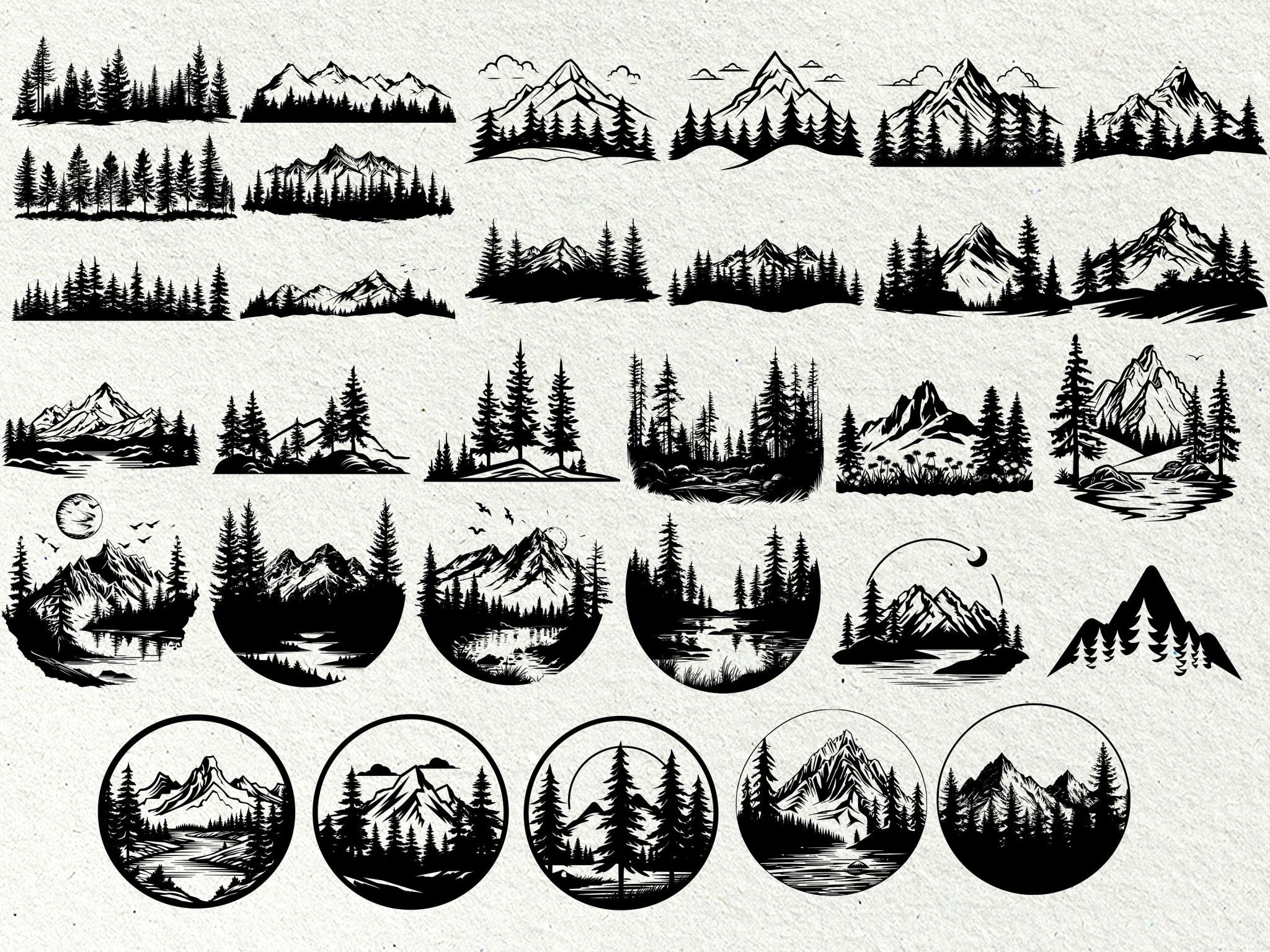 Forest Landscape SVG / Forest scene svg / Forest silhouette svg / Instant Download / Mountain Svg Bundle / Commercial use / Woodland SVG