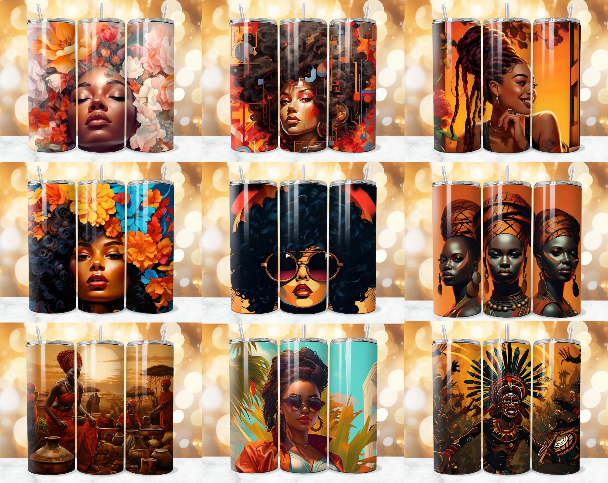 125+ Afro Tumbler Wrap Bundle, Inspirational Afro Sublimation, Black Women Affirmation Tumbler, Strong Woman PNG, Afro PNG, Commercial Use.