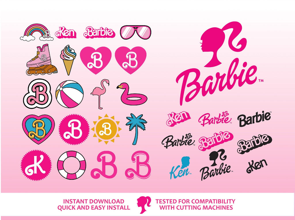 5 Barbie Font Bundle SVG and OTF, TTF, Bonus Clipart bundle, Canvas, Cricut Compatible, Outline, Sublimation Cricut Cut File