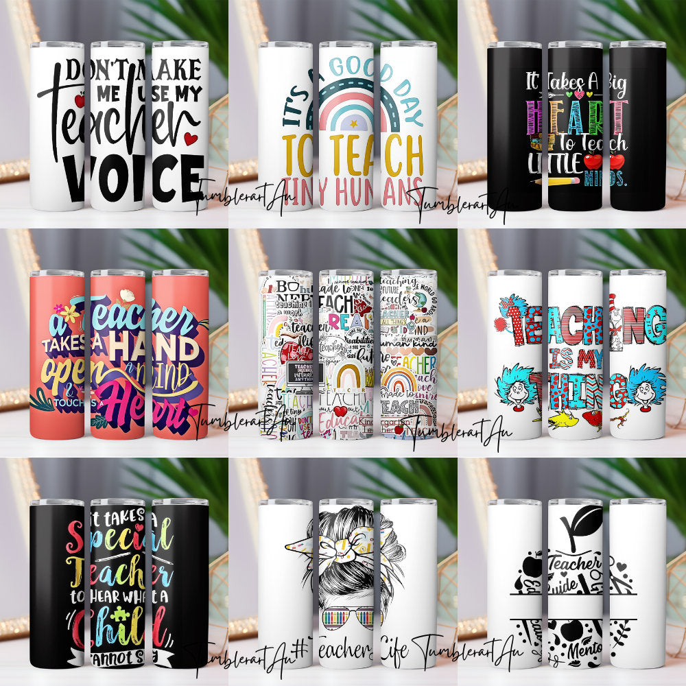 200+ Teacher Life Tumbler Wrap bundle Back To School Teacher Nutrition Facts 20oz, Messy Bun Teacher Inspire Affirmation Teachers On the Go