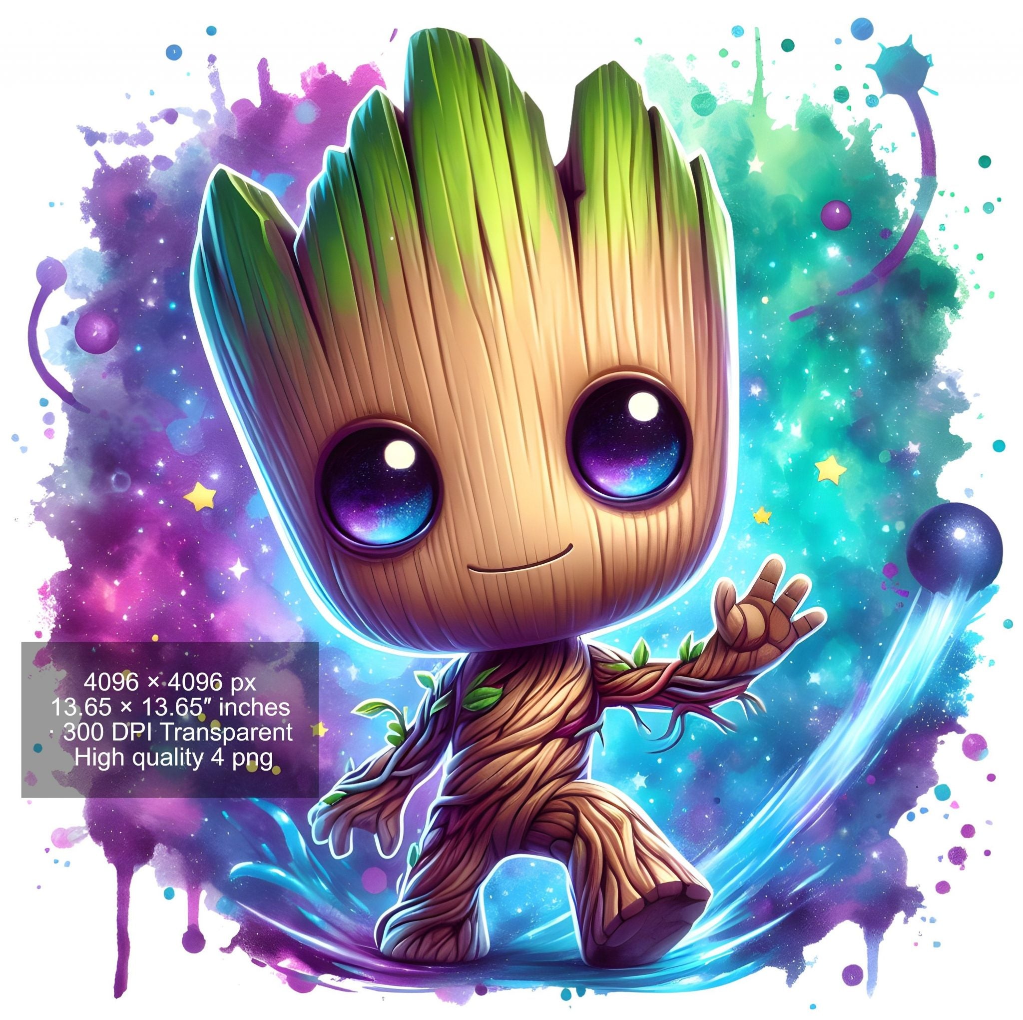 Set of 8 Watercolor splash Baby Groot png Digital images for printing, T-Shirts, Groot Print High Resolution-Instant Digital Download
