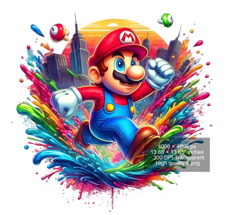 8 PNG Super Mario Splash and Watercolor Digital design PNG file for sublimation – High Resolution -Instant Digital PNG Download