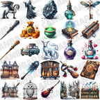 100 Wizard School Clipart Set – 300 DPI, High-Resolution, Transparent Background for Commercial Use, Perfect for DIY Gifts & Crafts