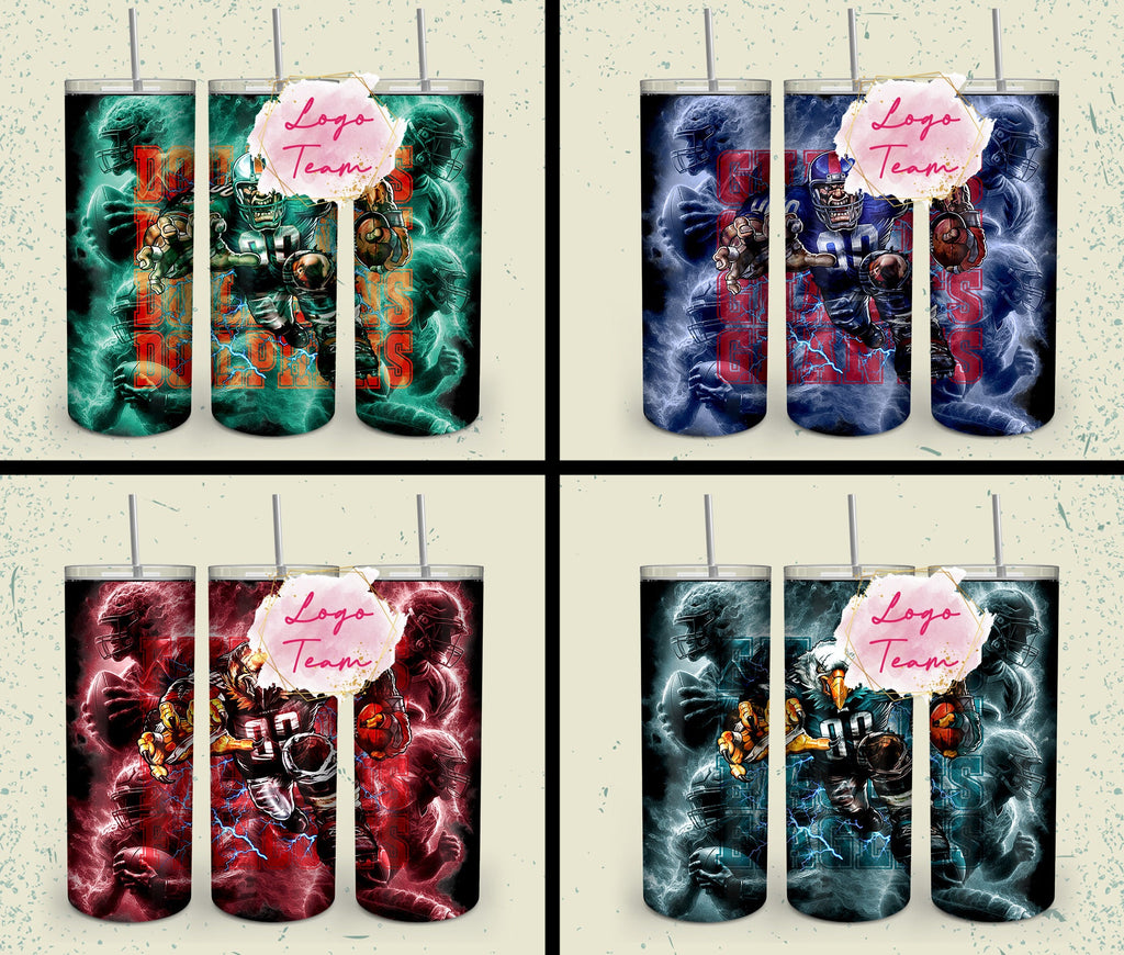 32 Team American Football Tumbler PNG Sublimation Designs, Football Mascot 20oz Skinny Tumbler Wrap PNG, Football Png Digital Download, NFL Tumbler