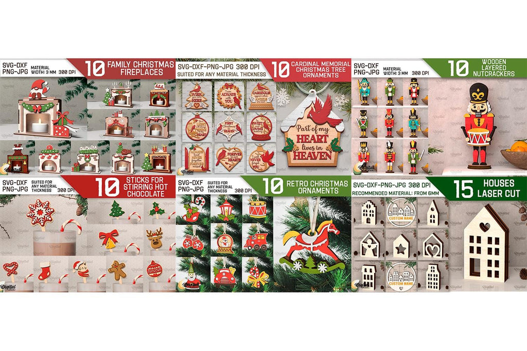 Christmas Laser cut Mega Bundle, 421 Xmas 3D lasercut designs, Christmas decor, lantern laser cut SVG, wooden xmas tree ornaments, sign svg