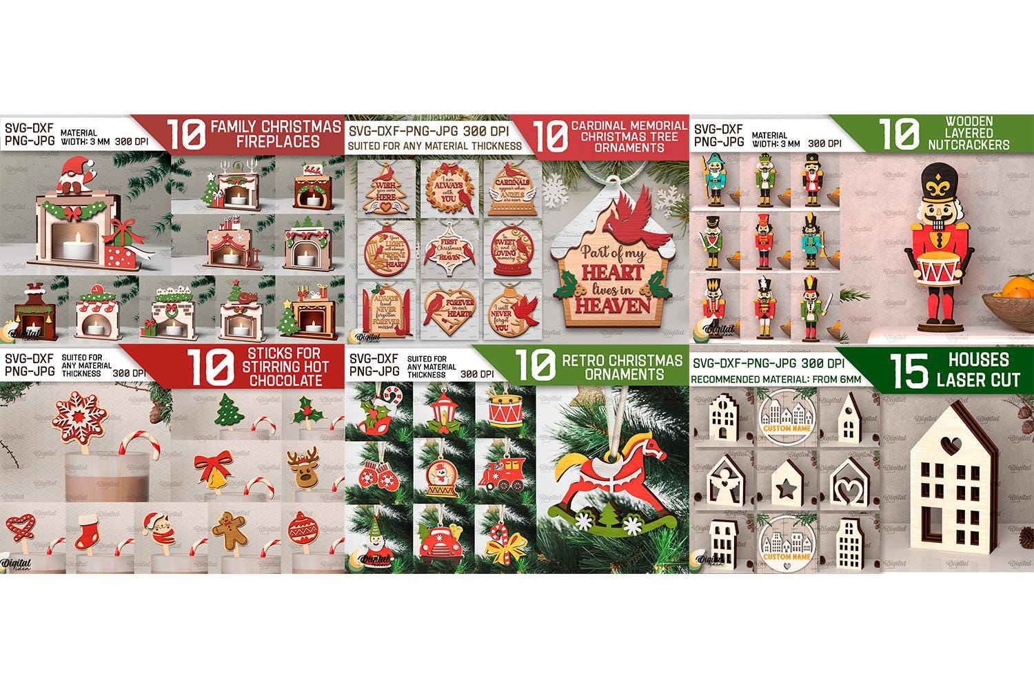Christmas Laser cut Mega Bundle, 421 Xmas 3D lasercut designs, Christmas decor, lantern laser cut SVG, wooden xmas tree ornaments, sign svg