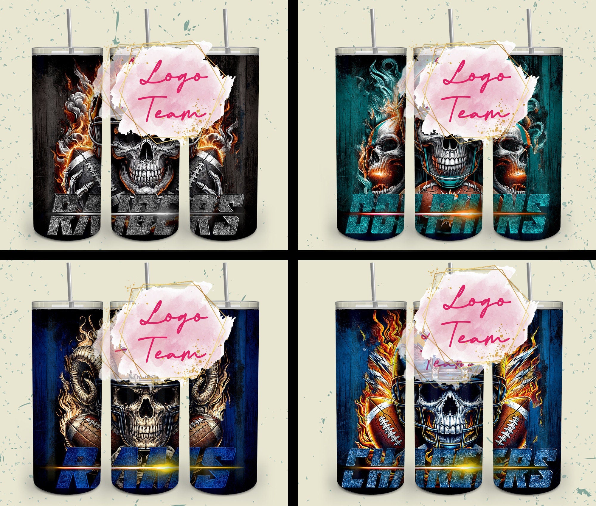 32 Team American Football Tumbler PNG Sublimation Designs, Football Mascot 20oz Skinny Tumbler Wrap PNG, Football Png Digital Download, NFL Tumbler