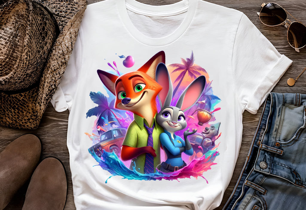 8 PNG Zootopia Nick & Judy Splash and Watercolor Digital design PNG file for sublimation – High Resolution -Instant Digital PNG Download