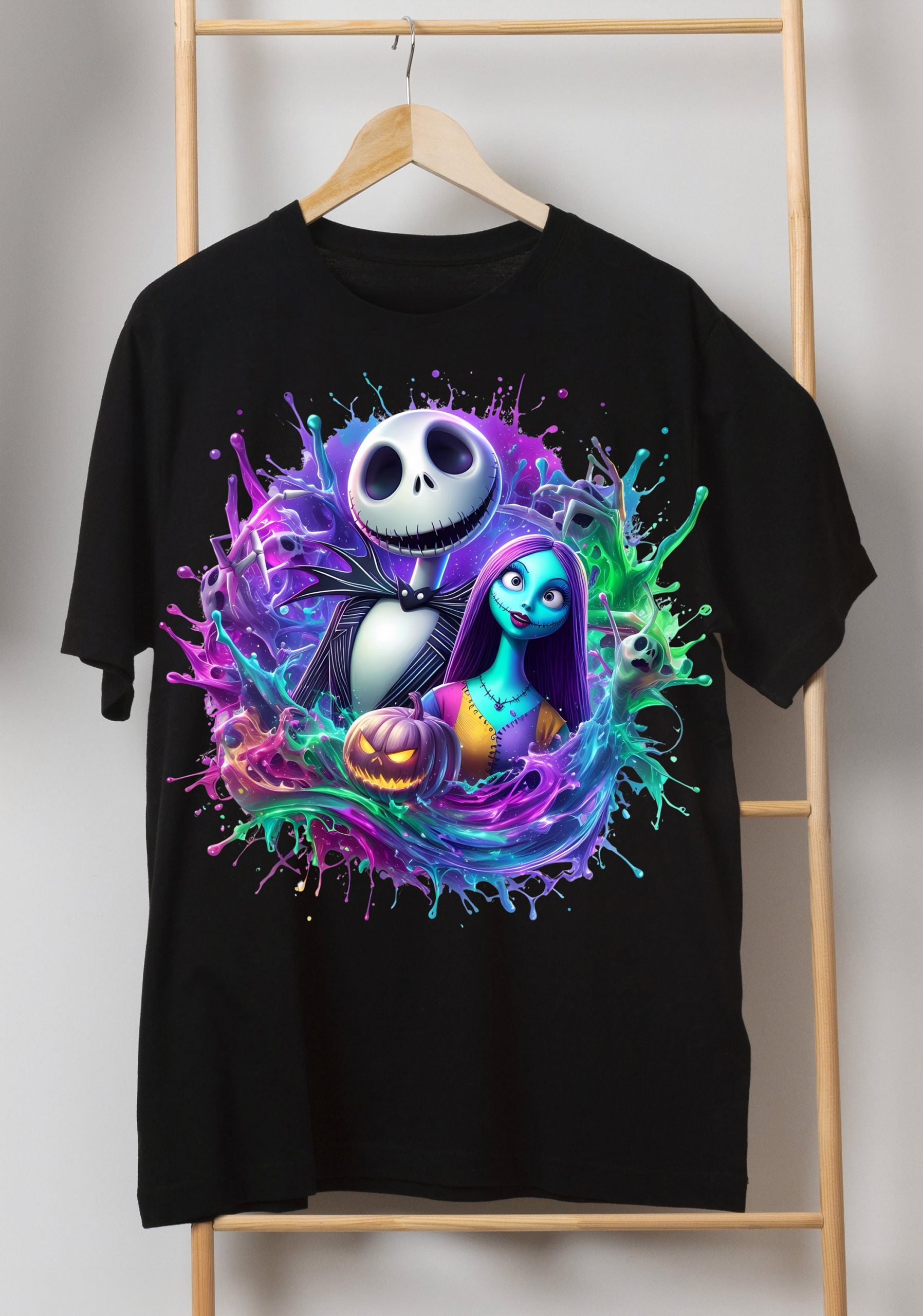 8 PNG Jack and Sally Splash and Watercolor Digital design PNG file for sublimation – High Resolution -Instant Digital PNG Download