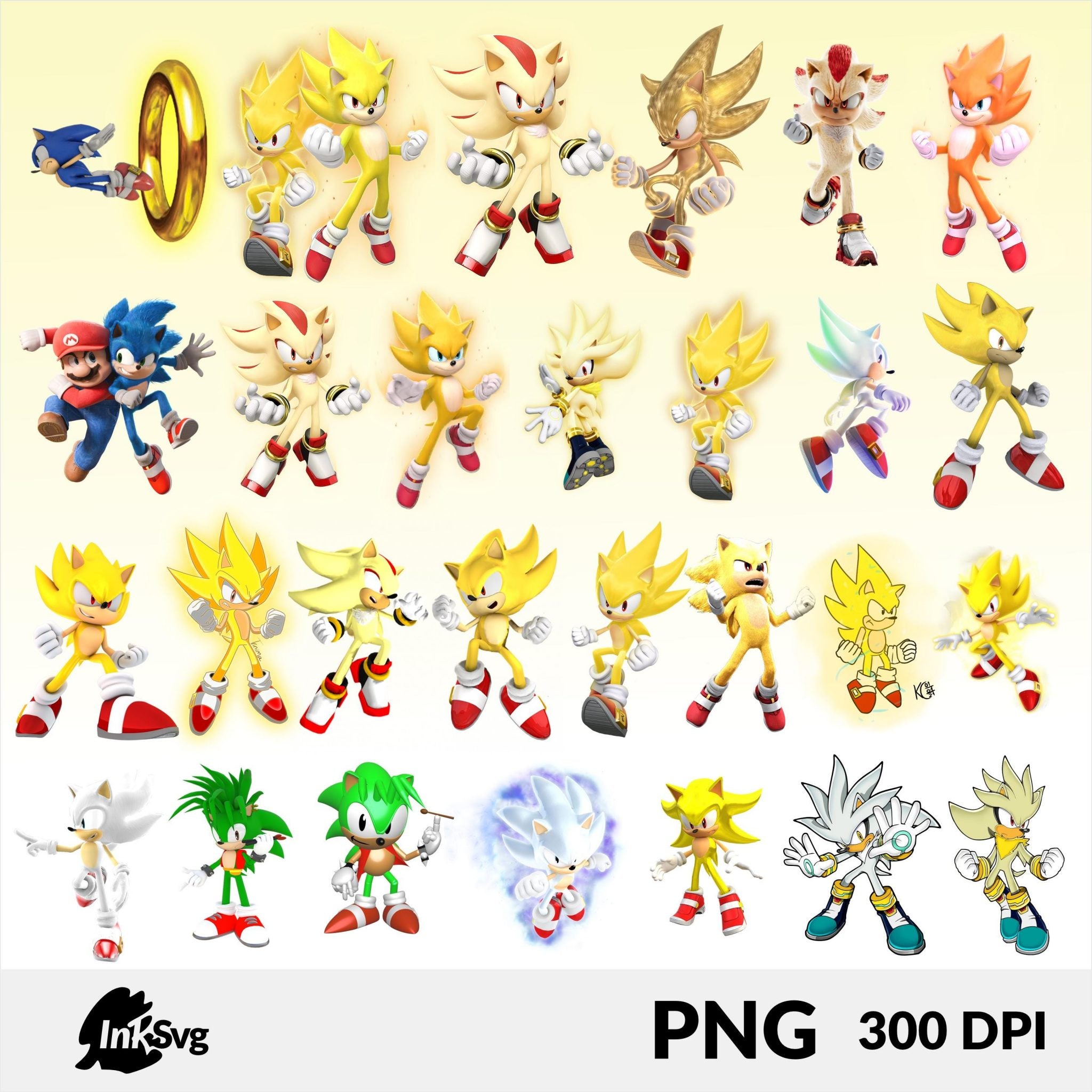 super sonic Hedgehog bundle 460 Png & 146 Svg, Sonic and shadow font and All Characters, Fonts, papers, stickers, birthday Digital Download.