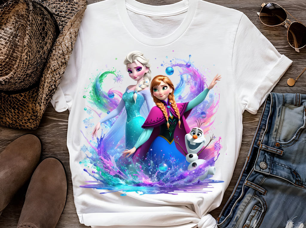 8 PNG Elsa and Anna Frozen Splash and Watercolor Digital design PNG file for sublimation – High Resolution -Instant Digital PNG Download