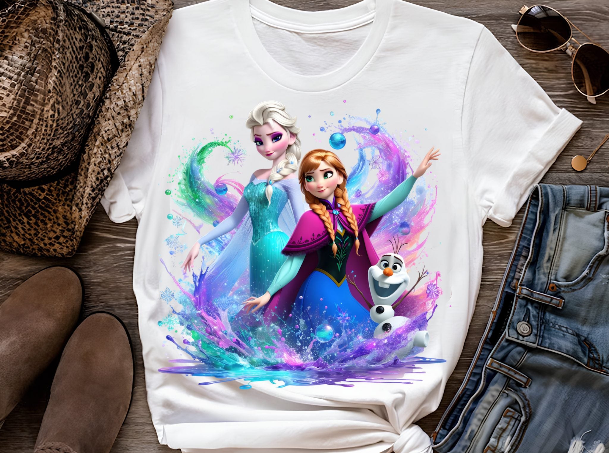 8 PNG Elsa and Anna Frozen Splash and Watercolor Digital design PNG file for sublimation – High Resolution -Instant Digital PNG Download