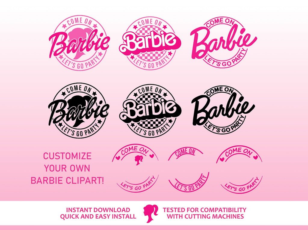 5 Barbie Font Bundle SVG and OTF, TTF, Bonus Clipart bundle, Canvas, Cricut Compatible, Outline, Sublimation Cricut Cut File