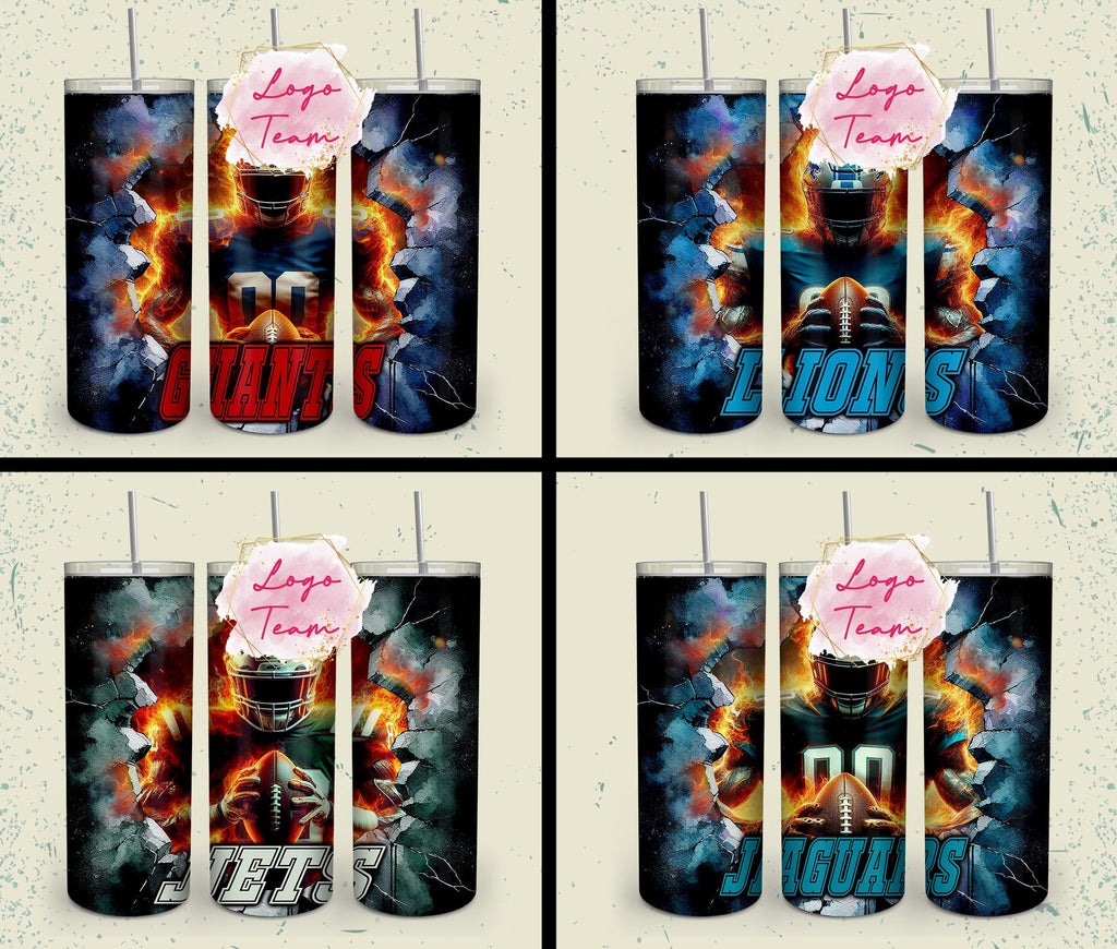 32 Team American Football Tumbler PNG Sublimation Designs, Football Mascot 20oz Skinny Tumbler Wrap PNG, Football Png Digital Download, NFL Tumbler