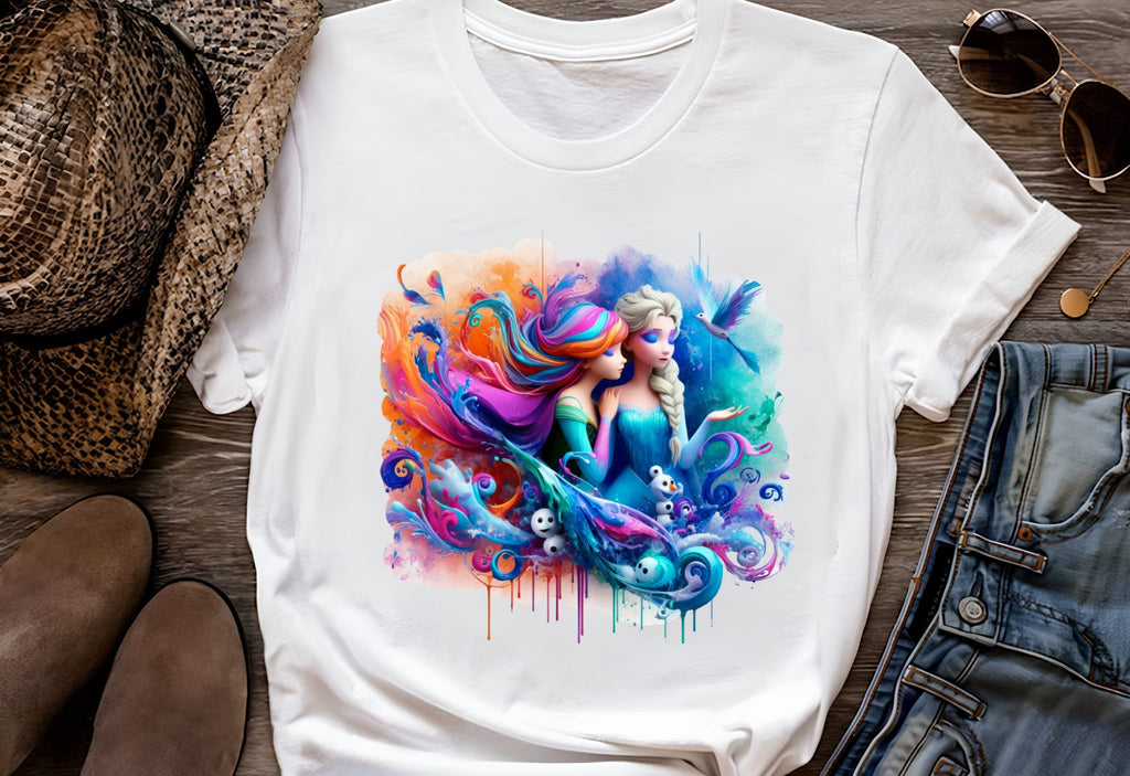 8 PNG Elsa and Anna Frozen Splash and Watercolor Digital design PNG file for sublimation – High Resolution -Instant Digital PNG Download