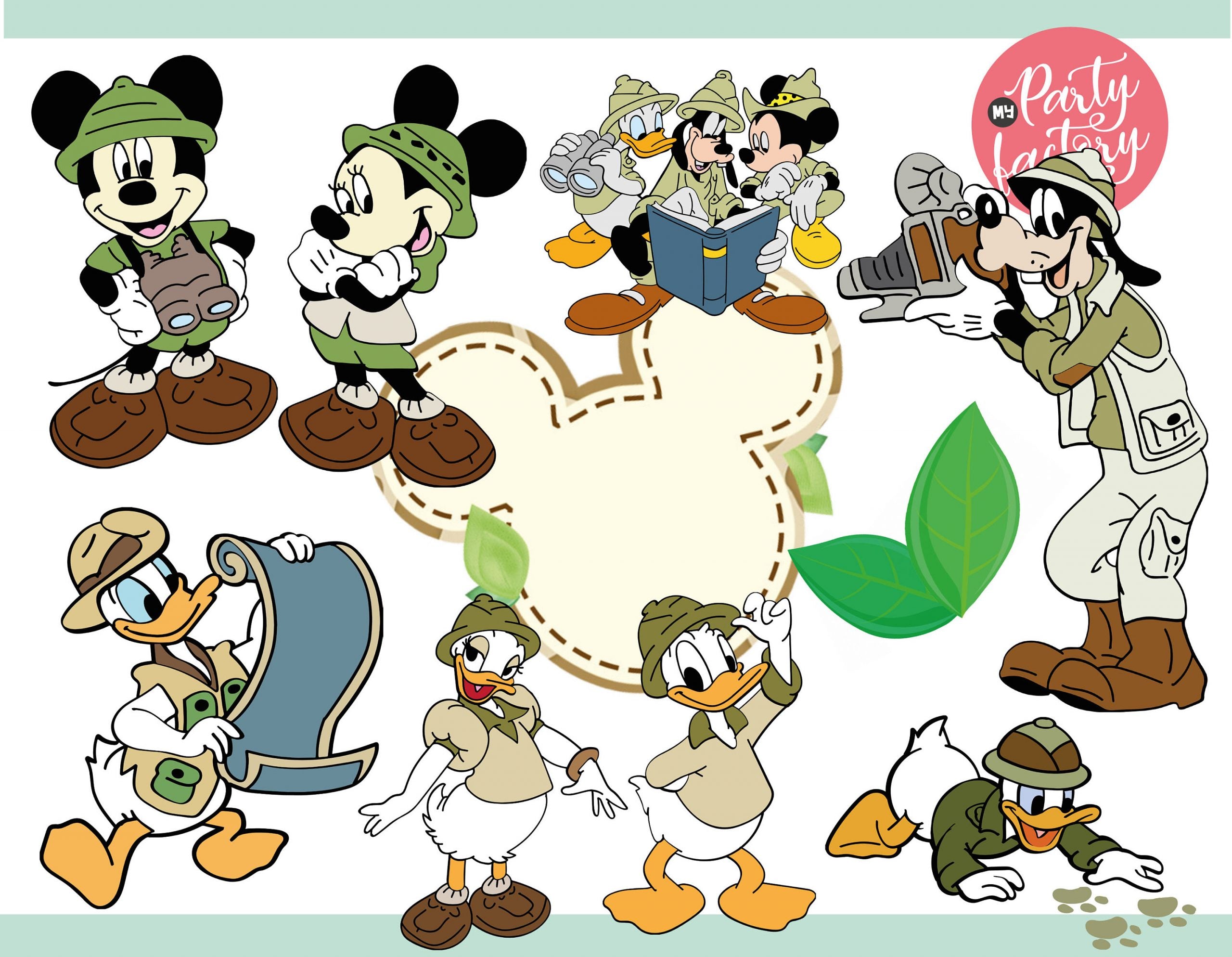 Mickey Safari Clipart PNG Digital Download, 90 PNG with transparent backgrounds Mickey and Friends Jungle Animals