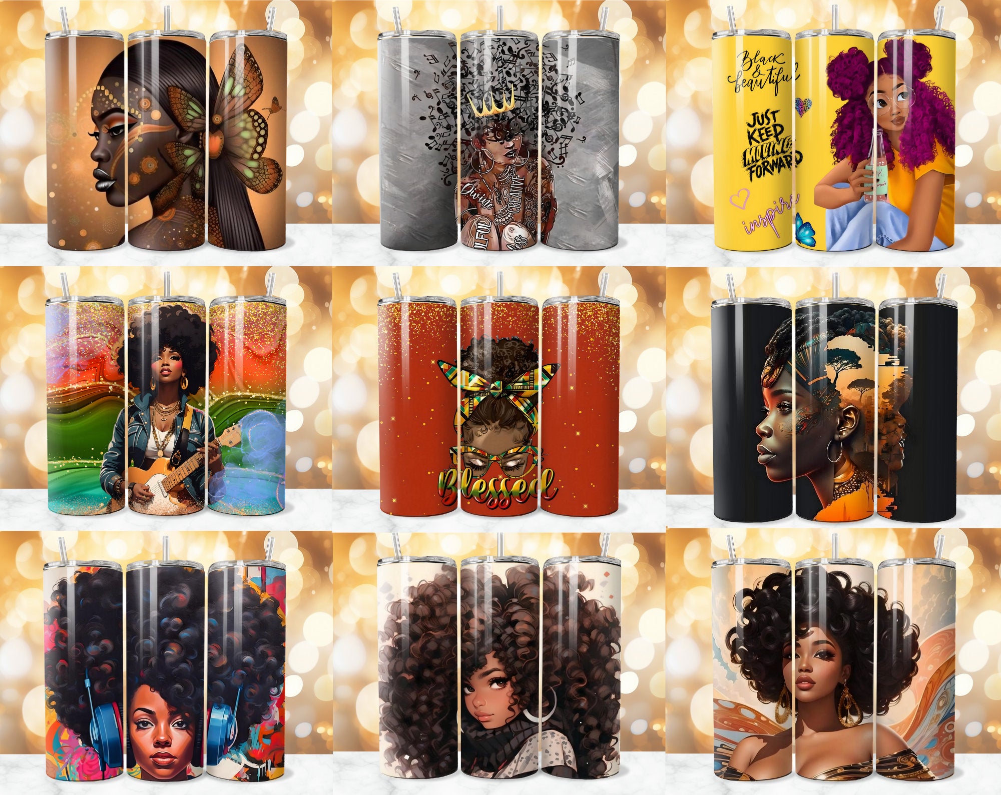 125+ Afro Tumbler Wrap Bundle, Inspirational Afro Sublimation, Black Women Affirmation Tumbler, Strong Woman PNG, Afro PNG, Commercial Use.