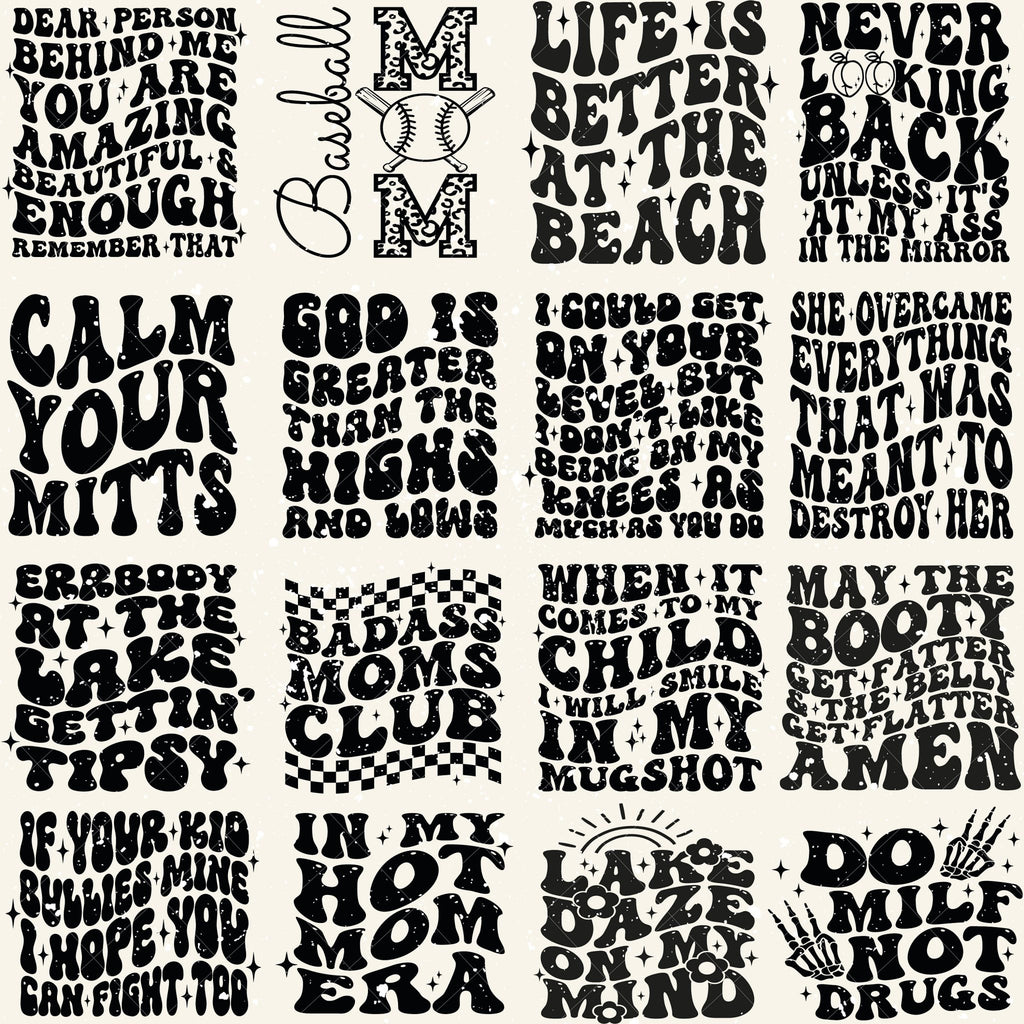 100 Groovy svg, bundle, boho svg, hippie svg, aesthetic svg, inspirational svg, motivational svg, trendy svg, retro svg, svg files wavy text