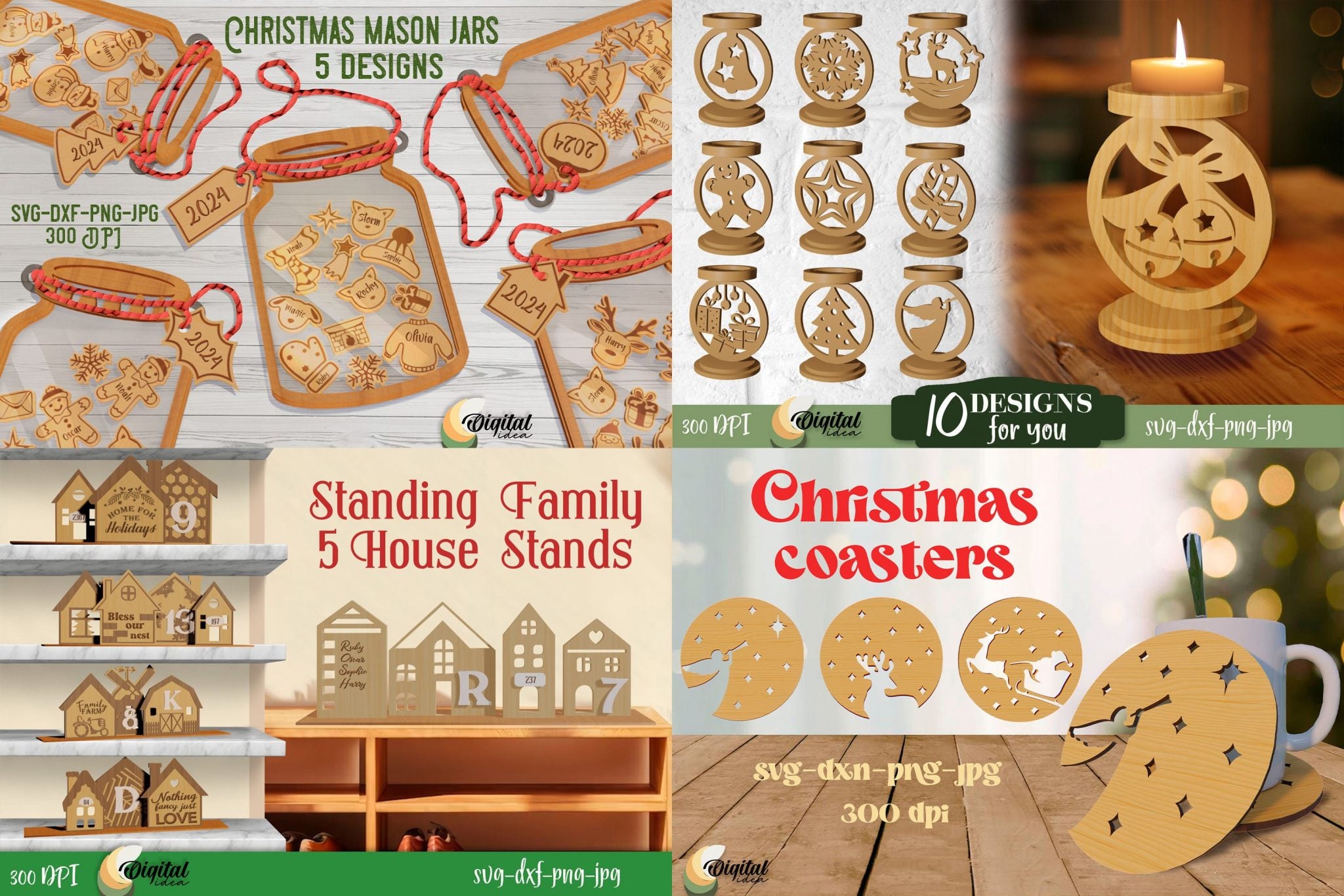 Christmas Laser cut Mega Bundle, 306 Christmas lasercut deisgn, 3D Xmas lasercut SVG, Candle holder, lantern, sign, stand, coaster glowforge