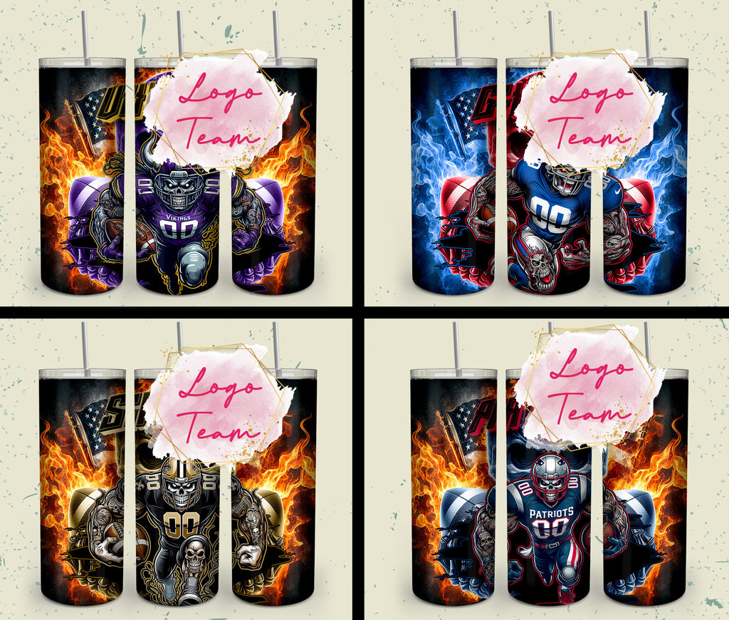 32 Team American Football Tumbler PNG Sublimation Designs, Football Mascot 20oz Skinny Tumbler Wrap PNG, Football Png Digital Download, NFL Tumbler