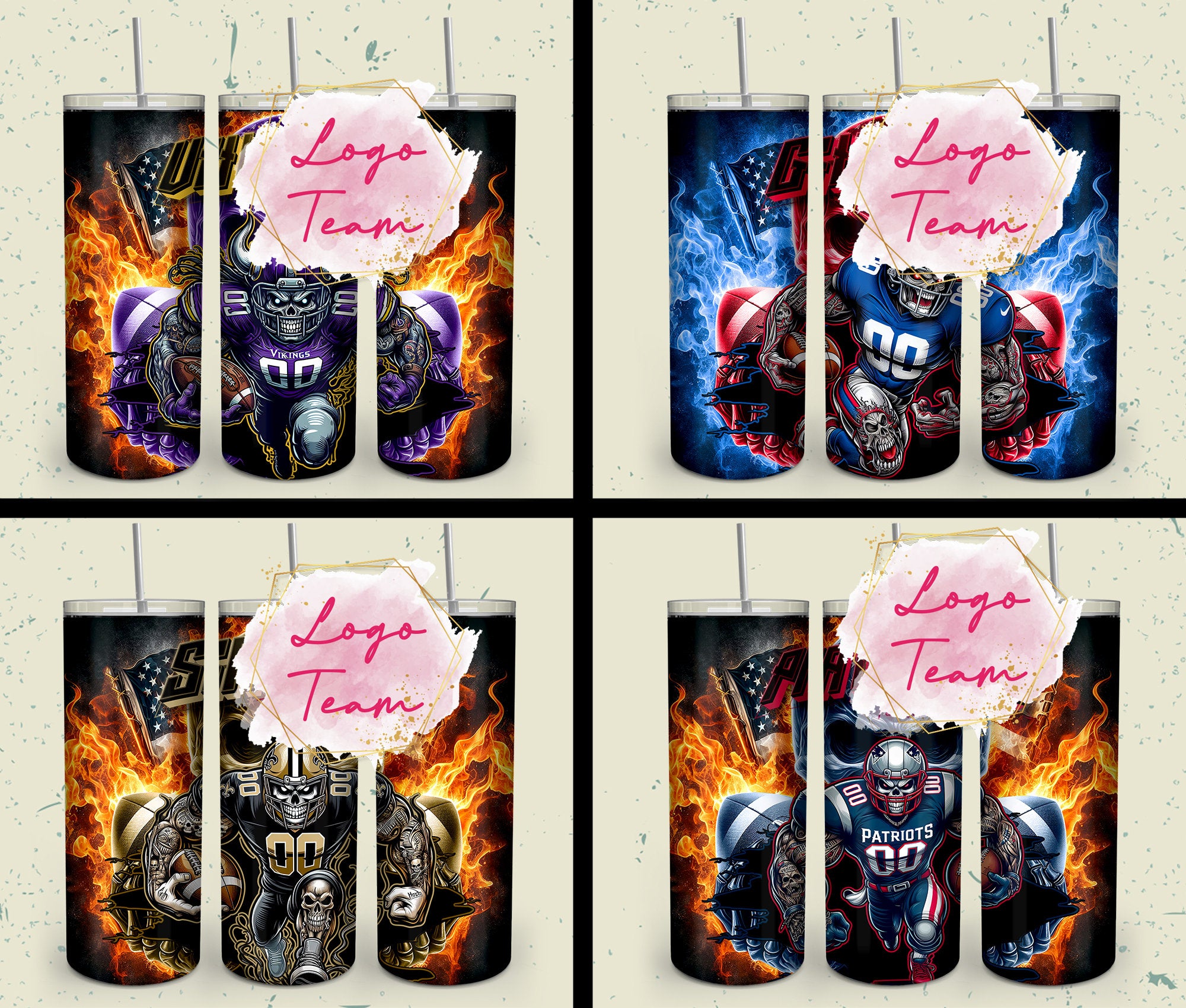 32 Team American Football Tumbler PNG Sublimation Designs, Football Mascot 20oz Skinny Tumbler Wrap PNG, Football Png Digital Download, NFL Tumbler