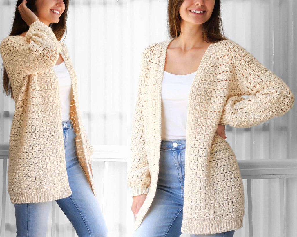 Crochet pattern-ELLA Crochet cardigan-Easy raglan pattern top PDF-raglan sweater women pattern-pullover crochet raglan cardigan-7size XS-3XL
