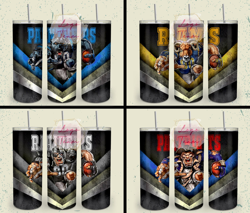 32 Team American Football Tumbler PNG Sublimation Designs, Football Mascot 20oz Skinny Tumbler Wrap PNG, Football Png Digital Download, NFL Tumbler