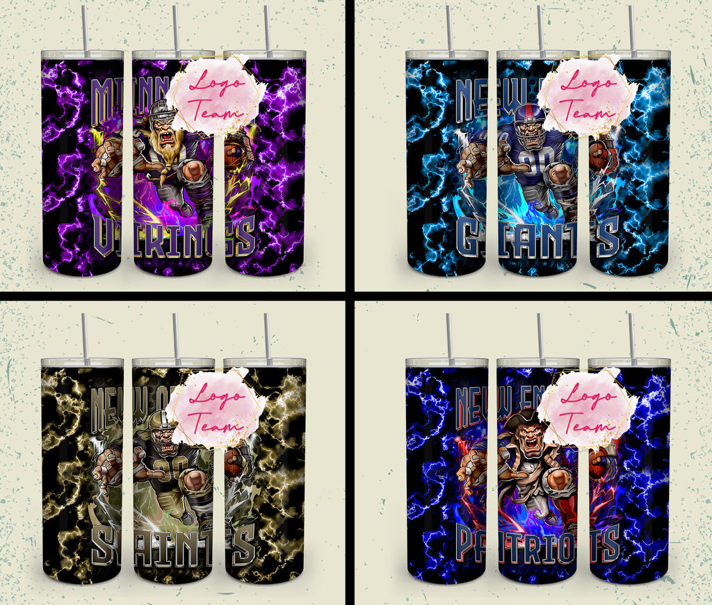 32 Team American Football Tumbler PNG Sublimation Designs, Football Mascot 20oz Skinny Tumbler Wrap PNG, Football Png Digital Download, NFL Tumbler